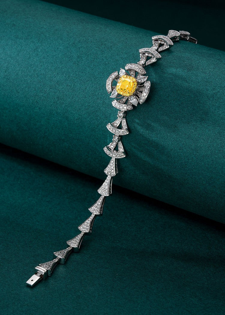 Luxurious Diamond Flower Fan Bracelet - Premium Jewelry Collection - Yellow Diamond Bracelet