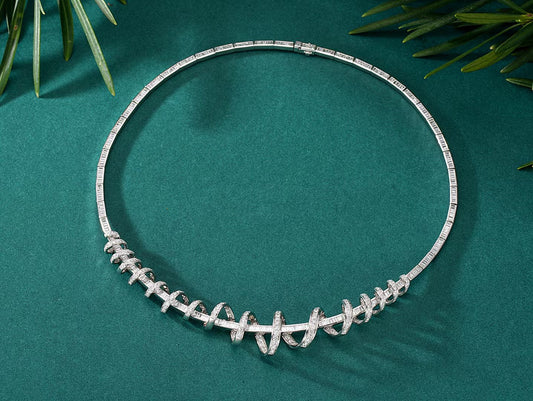 Luxurious Diamond Spiral Pendant Necklace - Premium Jewelry - White Diamond Necklace