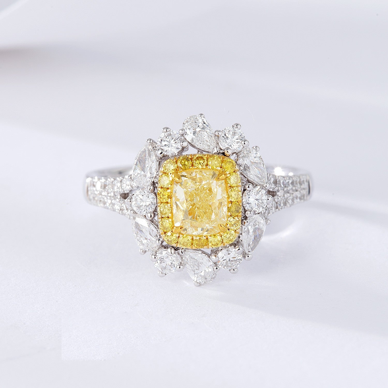 Luxurious Yellow Diamond Cushion-Cut Teardrop Y-Arm Ring - Premium Jewelry - Yellow Diamond Ring