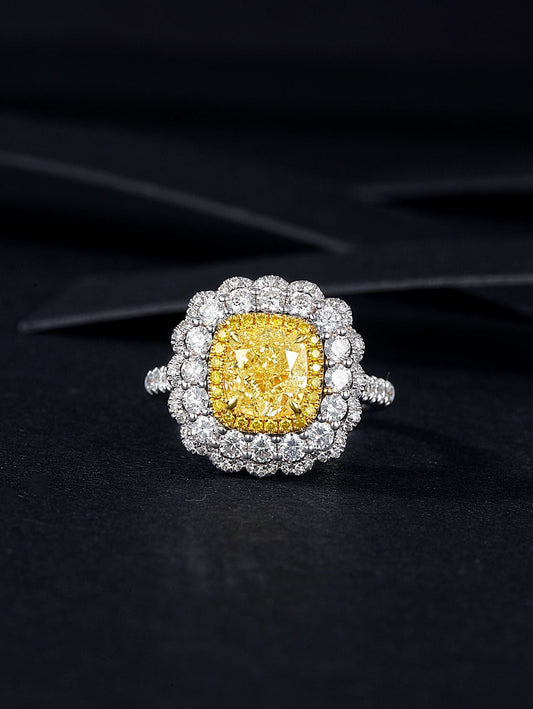 Luxury Double-Wear Diamond Ring with 2-carat Center Stone - Premium Jewelry - Yellow Diamond Ring