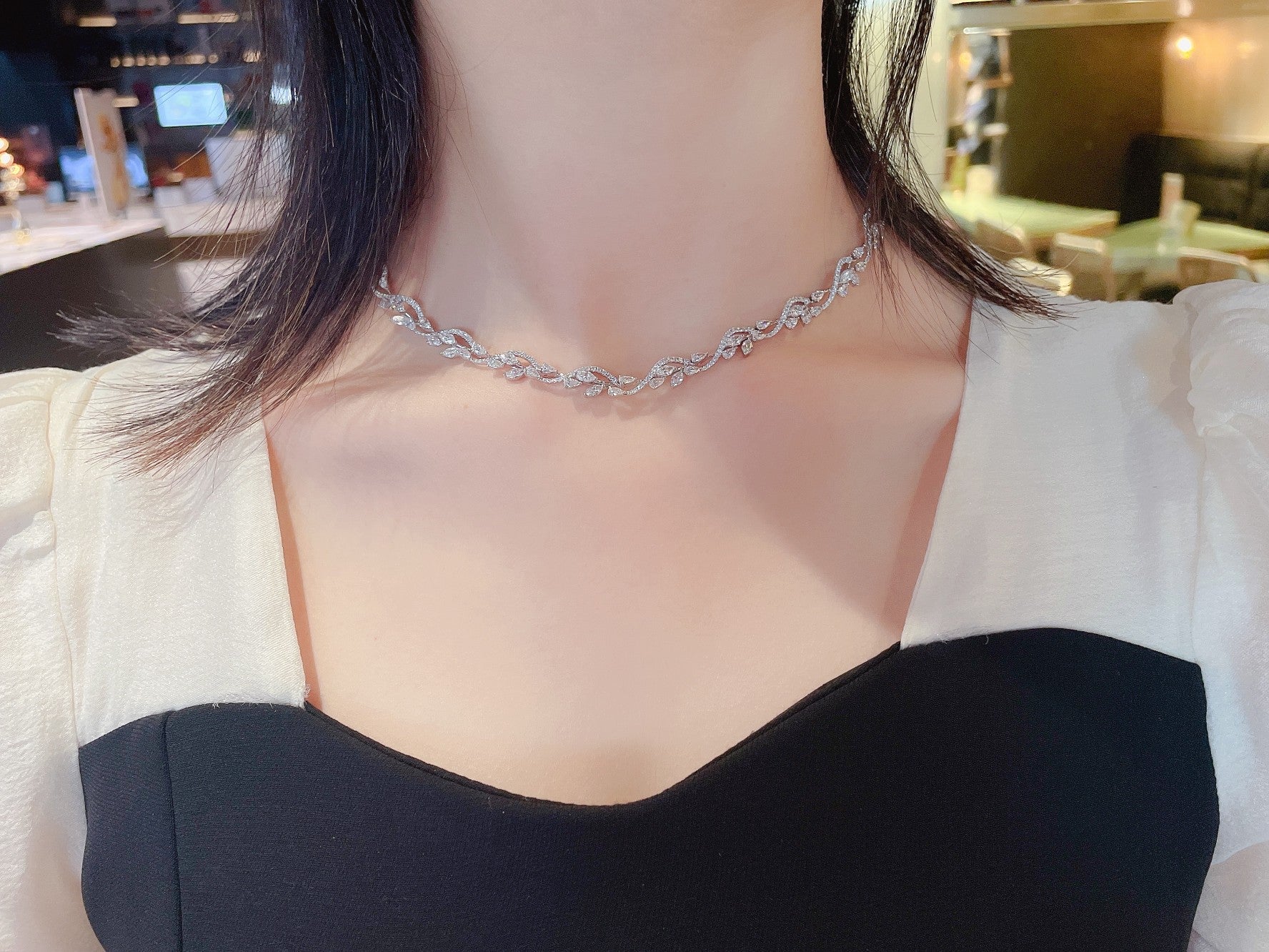 Marquise-Cut Drop Branch Pendant Necklace in Jewelry Collection - White Diamond Necklace