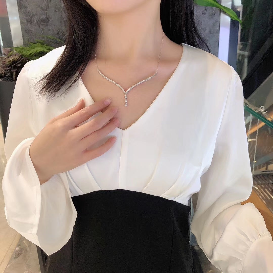 Seagull Pendant Necklace with Diamonds - Unique Jewelry Piece - White Diamond Necklace