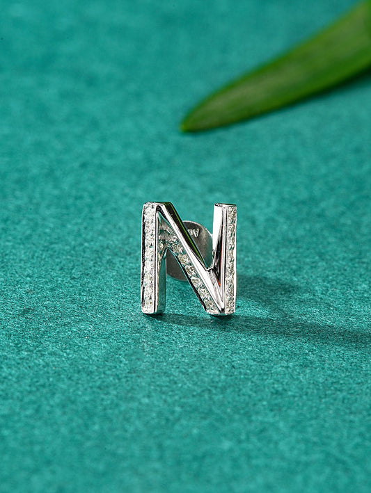 Single Letter 'N' Stud Earring in Sparkling Jewelry Collection - Jeweler.Jewelry