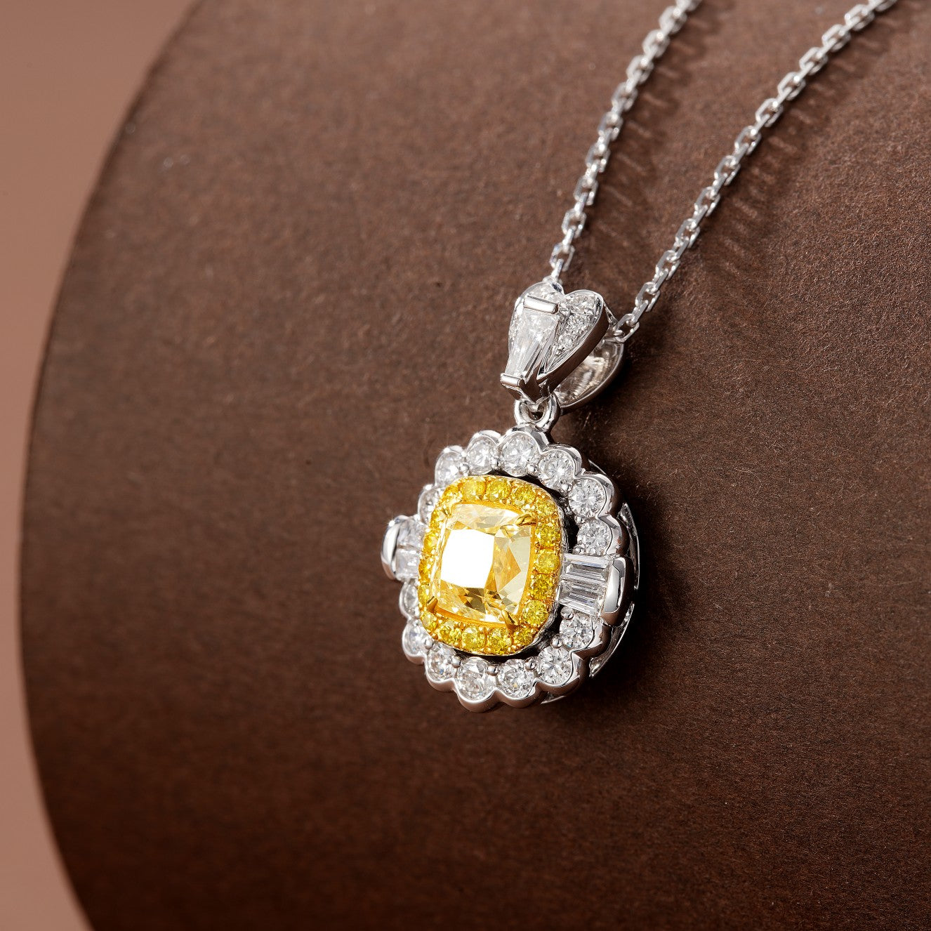 Sparkling Cushion-Cut Yellow Diamond Pendant - Premium Jewelry - Yellow Diamond Pendant