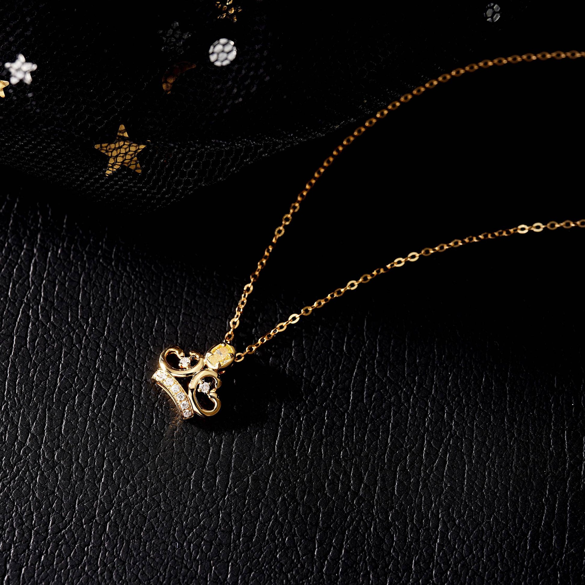 Sparkling Yellow Diamond Crown Pendant - Luxury Jewelry - Yellow Diamond Pendant
