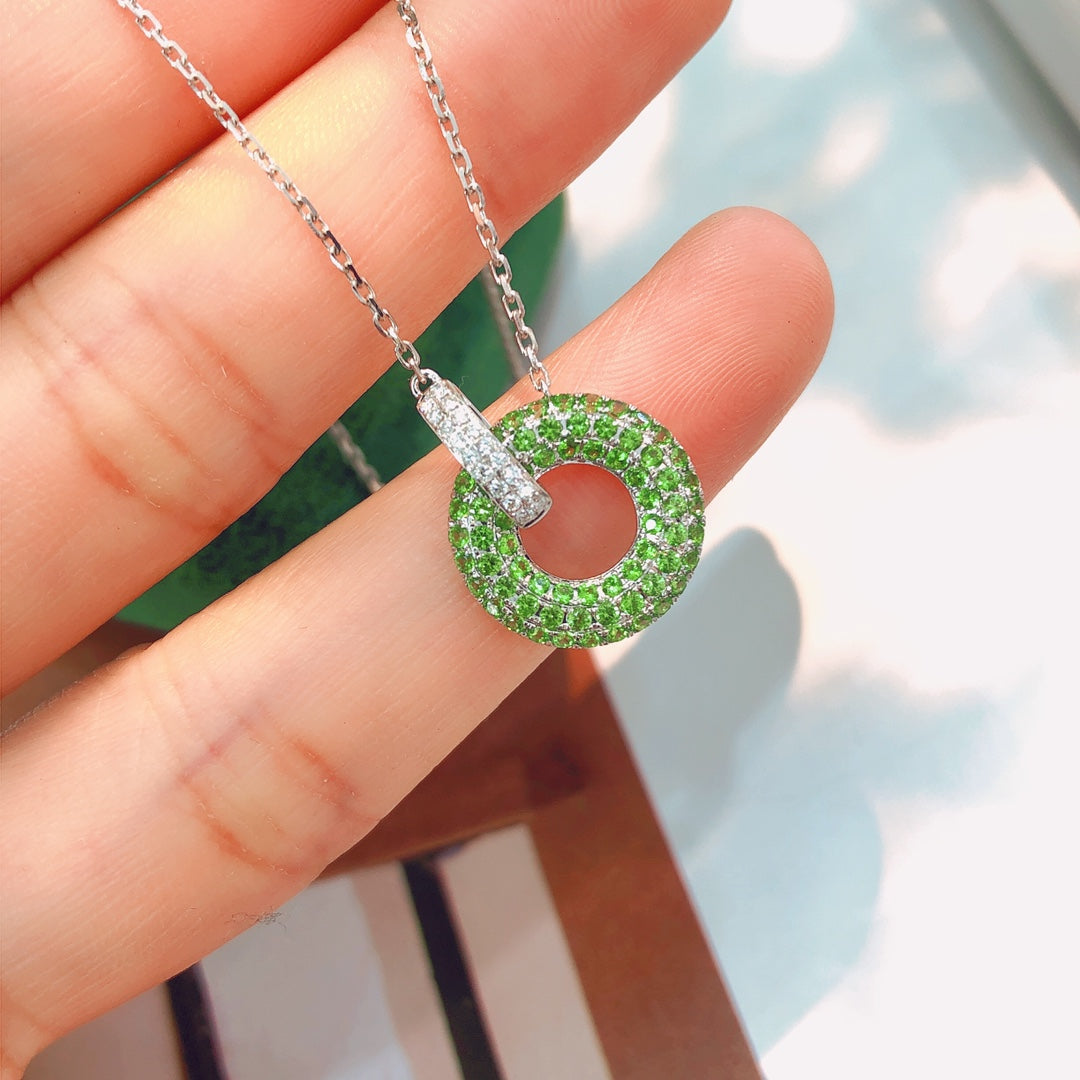 Tsavorite Double-Loop Pendant: A Unique Jewelry Piece - White Diamond Pendant