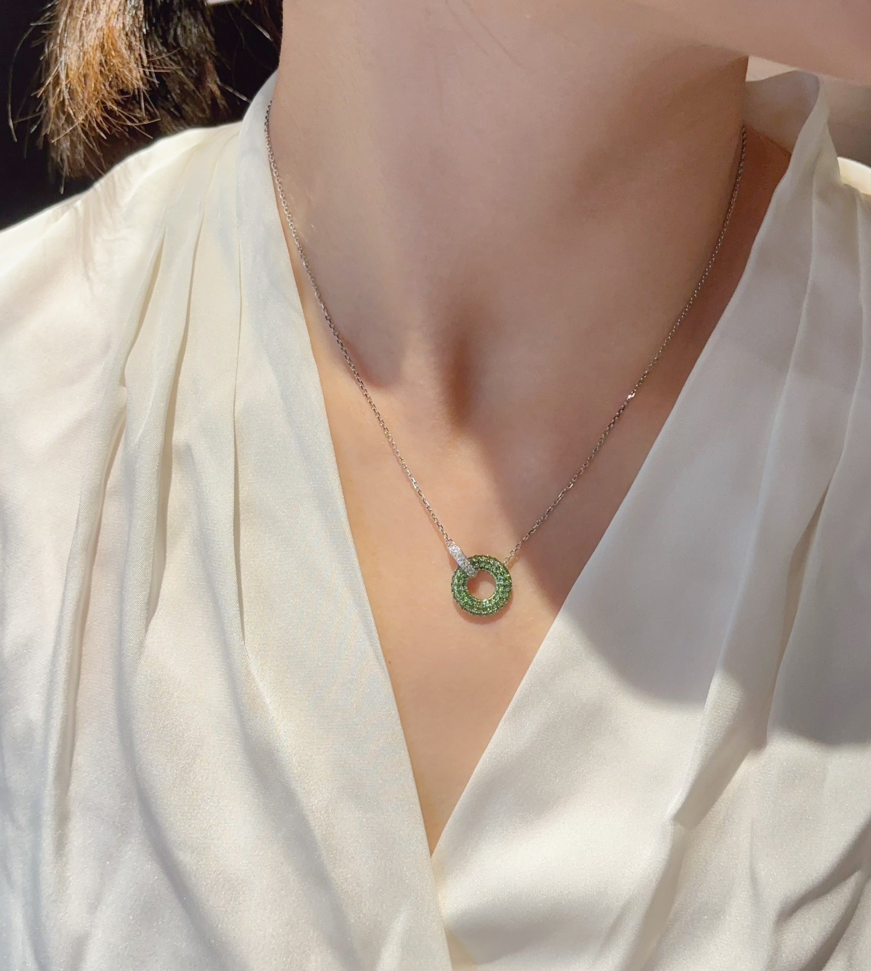 Tsavorite Double-Loop Pendant: A Unique Jewelry Piece - White Diamond Pendant