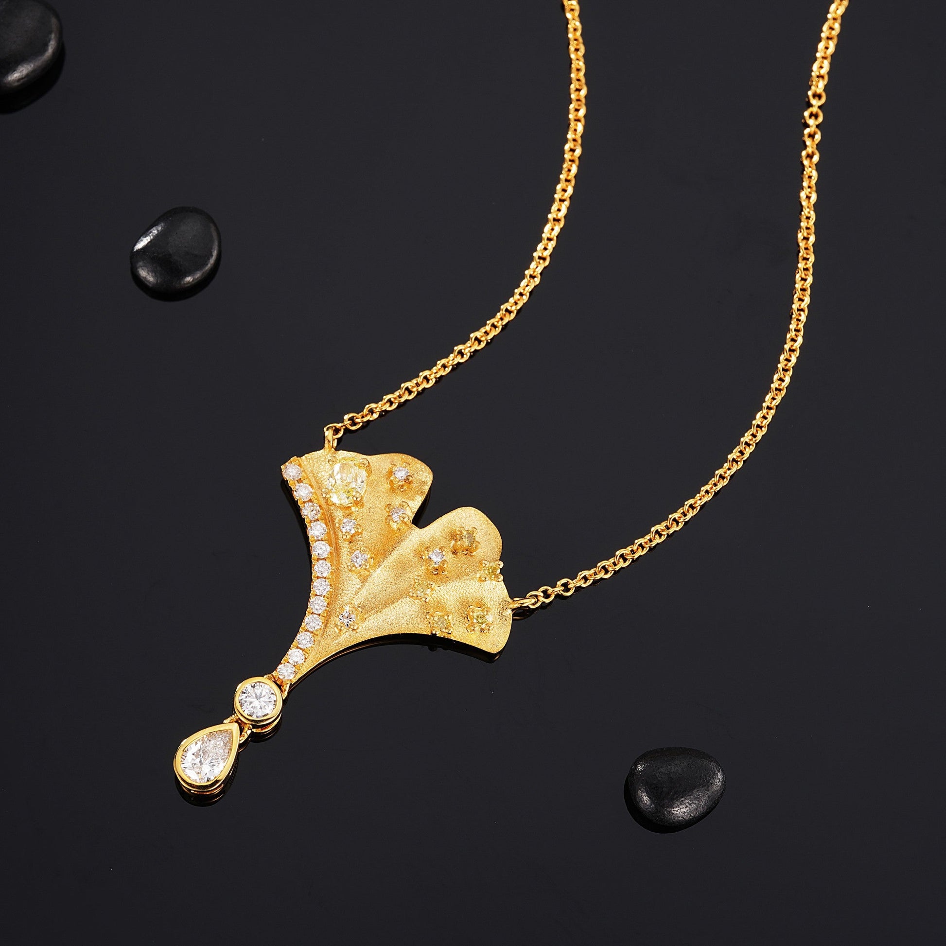 Yellow Diamond Ginkgo Pendant Jewelry - A Sparkling Choice - Yellow Diamond Pendant