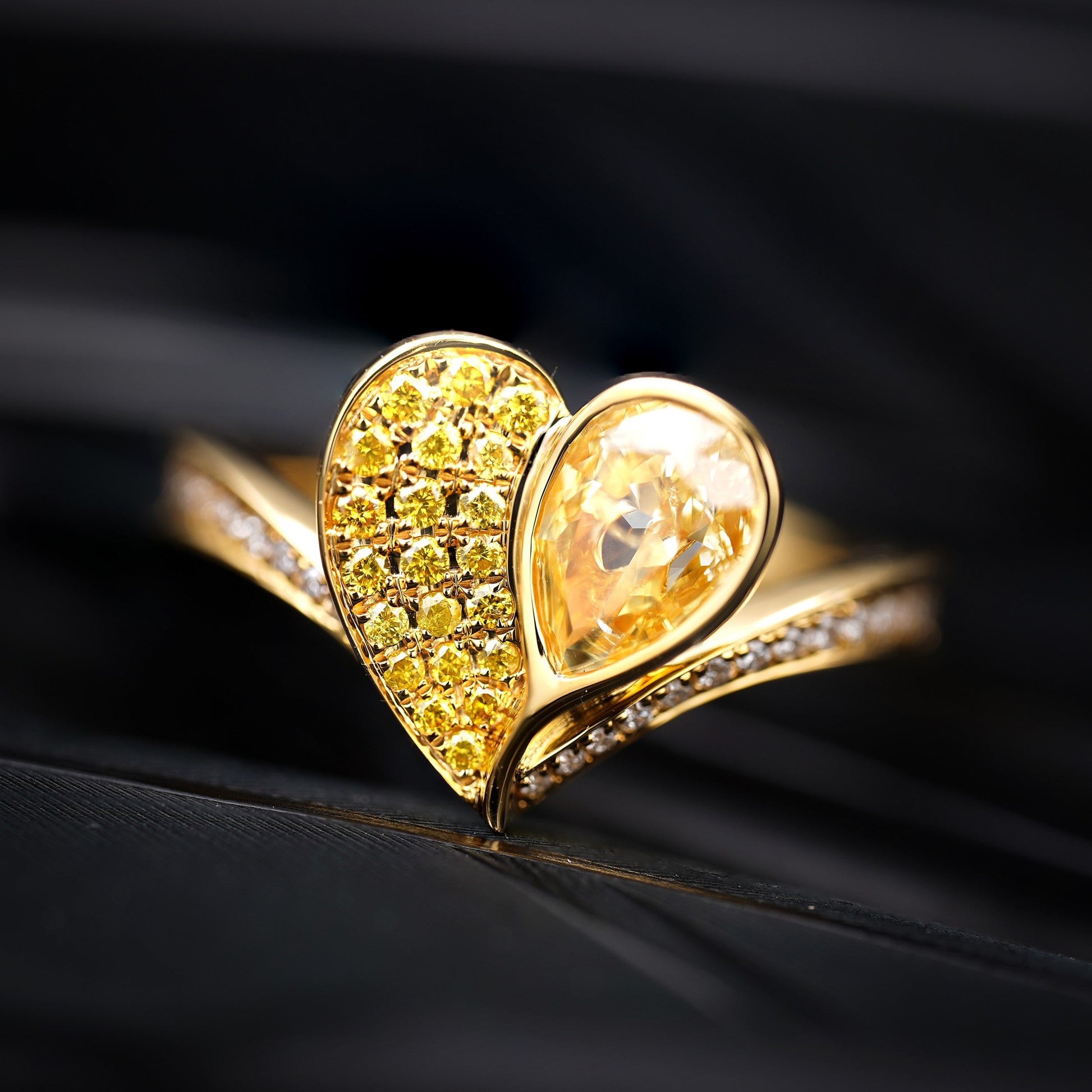 Yellow Diamond Teardrop Heart Ring - Fine Jewelry Piece - Yellow Diamond Ring