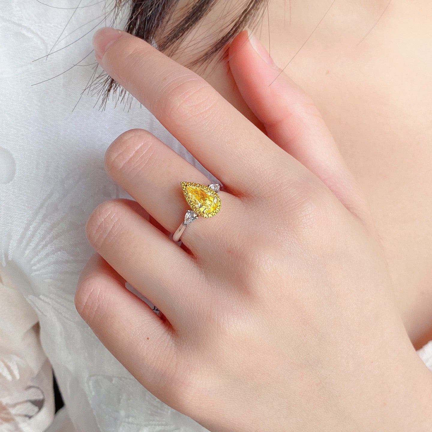 Yellow Diamond Three-Drop Ring - Luxurious Jewelry Piece - Yellow Diamond Ring